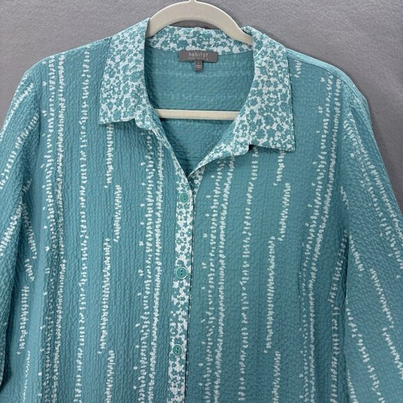 Habitat‎ Coralie Crinkle Turquoise Shirt Dress SZ Large Casual, Coastal, Beach - Picture 2 of 16